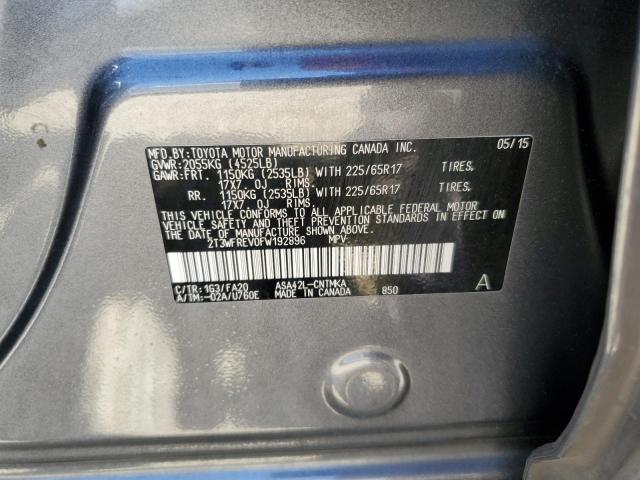 2T3WFREV0FW192896 - 2015 TOYOTA RAV4 XLE Graphite photo 13