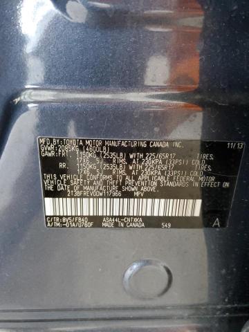 2T3BFREV0DW117966 - 2013 TOYOTA RAV4 LE BLUE photo 13