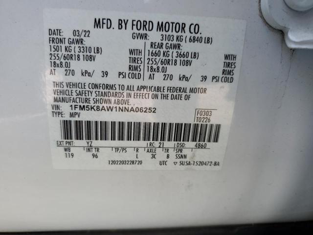 1FM5K8AW1NNA06252 - 2022 FORD EXPLORER POLICE INTERCEPTOR თეთრი ფოტო 13