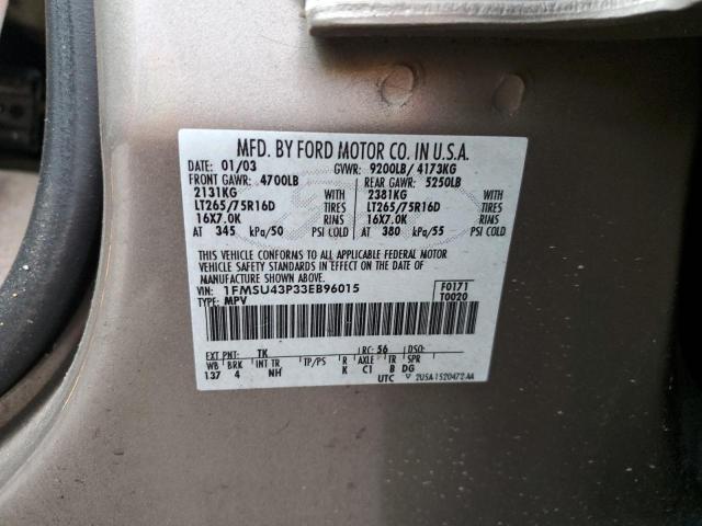 1FMSU43P33EB96015 - 2003 FORD EXCURSION LIMITED GRAY photo 13