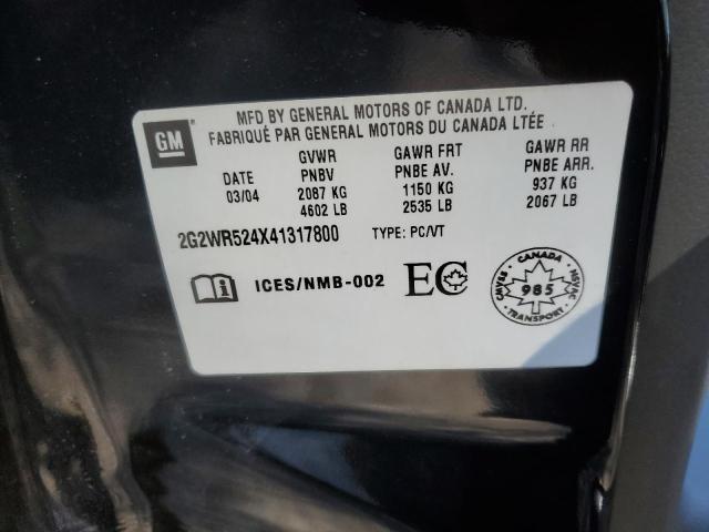 2G2WR524X41317800 - 2004 PONTIAC GRAND PRIX GTP Siyah fotoğraf 12