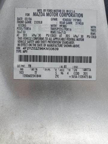 4F2YZ02Z96KM33639 - 2006 MAZDA TRIBUTE I SILVER photo 13