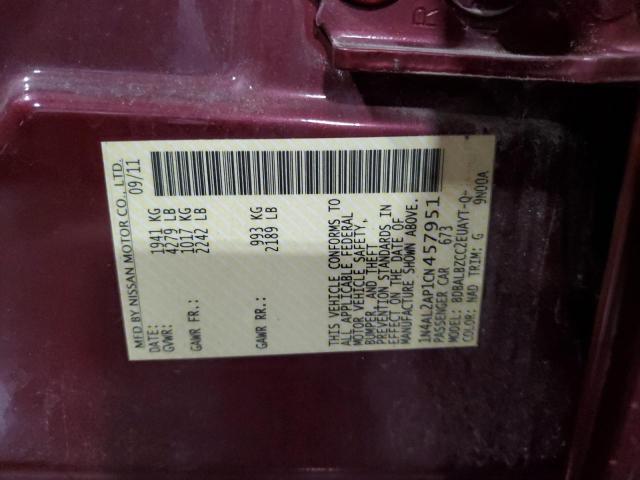 1N4AL2AP1CN457951 - 2012 NISSAN ALTIMA BASE 红色 照片 12