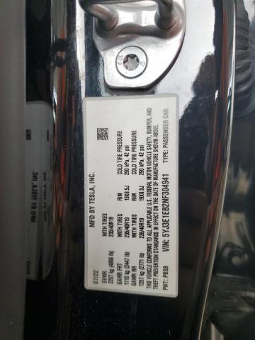 5YJ3E1EB2NF304941 - 2022 TESLA MODEL 3 Noir photo 12