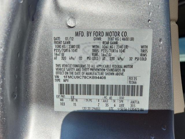 1FMCU9C78CKB94408 - 2012 FORD ESCAPE XLS 银色 照片 13