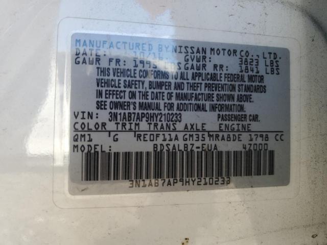 3N1AB7AP9HY210233 - 2017 NISSAN SENTRA S 白色 照片 13