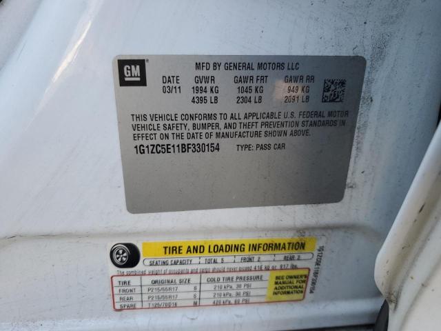 1G1ZC5E11BF330154 - 2011 CHEVROLET MALIBU 1LT 白色 照片 12