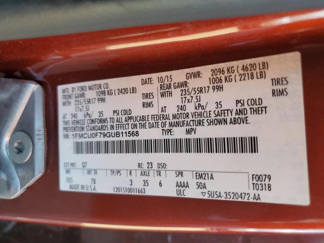 1FMCU0F79GUB11568 - 2016 FORD ESCAPE S RED photo 12