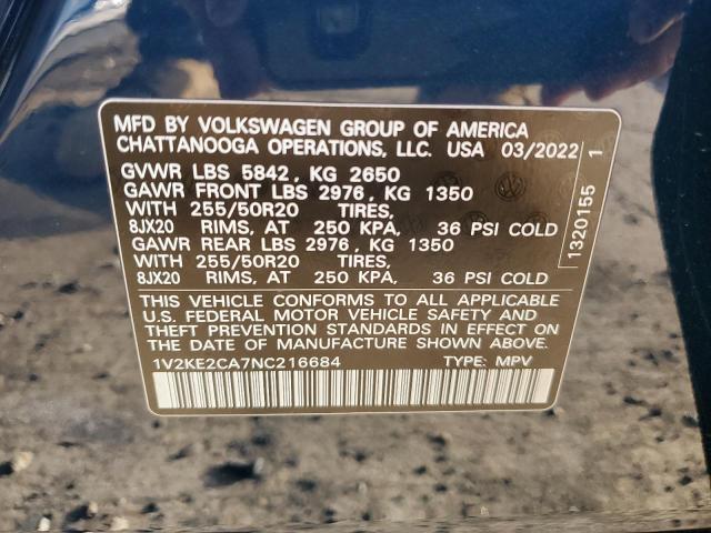 1V2KE2CA7NC216684 - 2022 VOLKSWAGEN ATLAS CROS SE BLUE photo 14