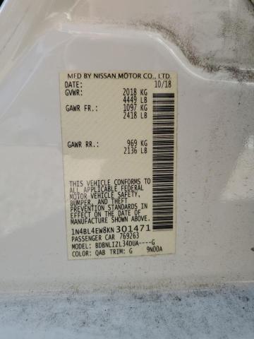 1N4BL4EW8KN301471 - 2019 NISSAN ALTIMA SL WHITE photo 13