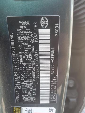 4T1BE32K54U332326 - 2004 TOYOTA CAMRY LE GREEN photo 12