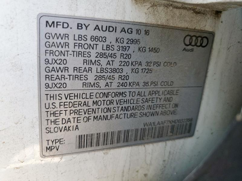 WA1LAAF7XHD032358 - 2017 AUDI Q7 PREMIUM PLUS WHITE photo 14