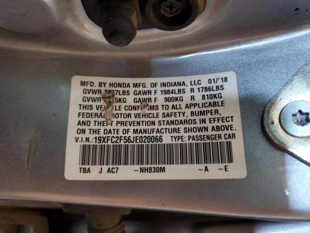 19XFC2F56JE020066 - 2018 HONDA CIVIC LX SILVER photo 12