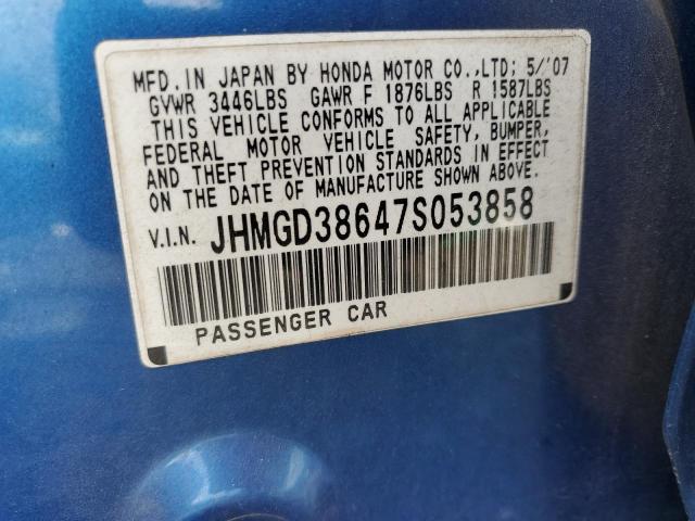 JHMGD38647S053858 - 2007 HONDA FIT S 蓝色 照片 12