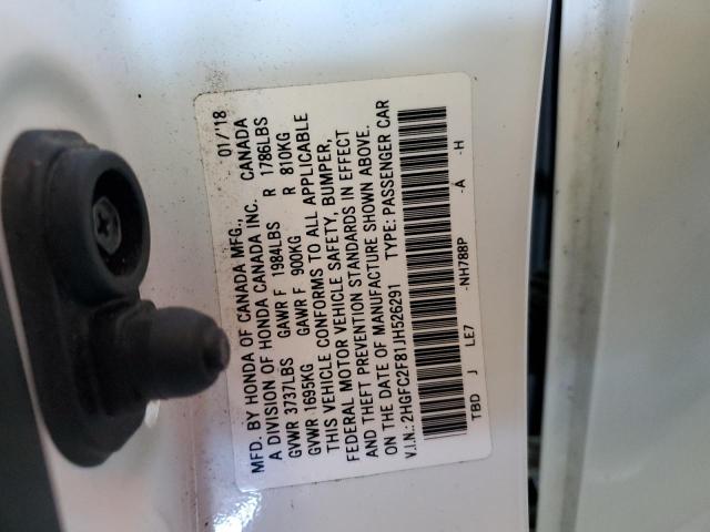 2HGFC2F81JH526291 - 2018 HONDA CIVIC EX WHITE photo 12