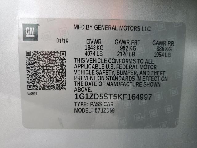 1G1ZD5ST5KF164997 - 2019 CHEVROLET MALIBU LT SILVER photo 12