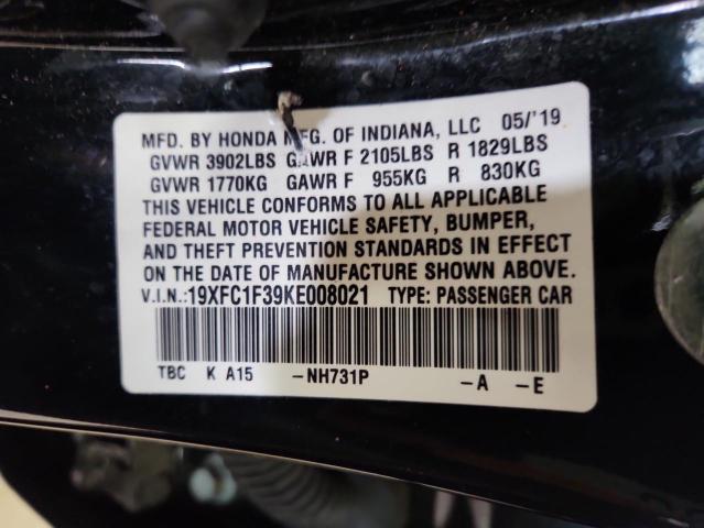 19XFC1F39KE008021 - 2019 HONDA CIVIC EX Negro foto 12