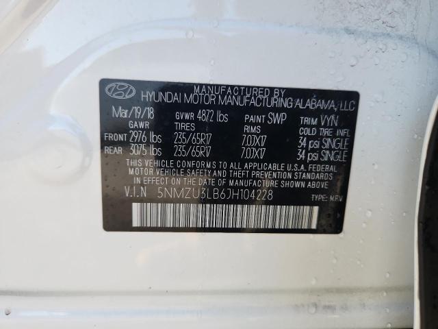 5NMZU3LB6JH104228 - 2018 HYUNDAI SANTA FE S WHITE photo 13