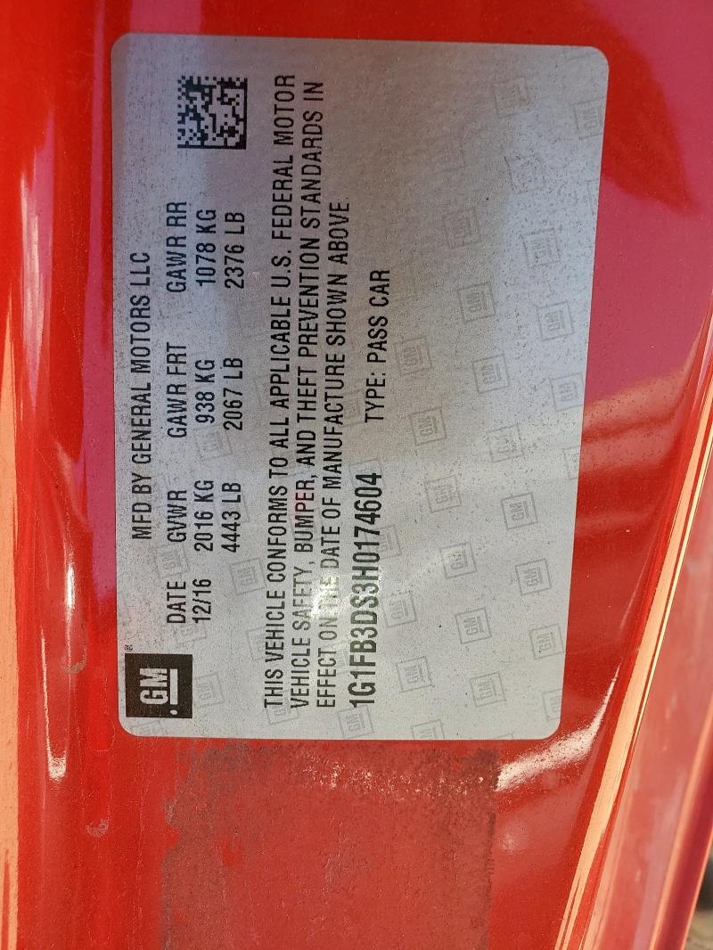 1G1FB3DS3H0174604 - 2017 CHEVROLET CAMARO LT RED photo 12