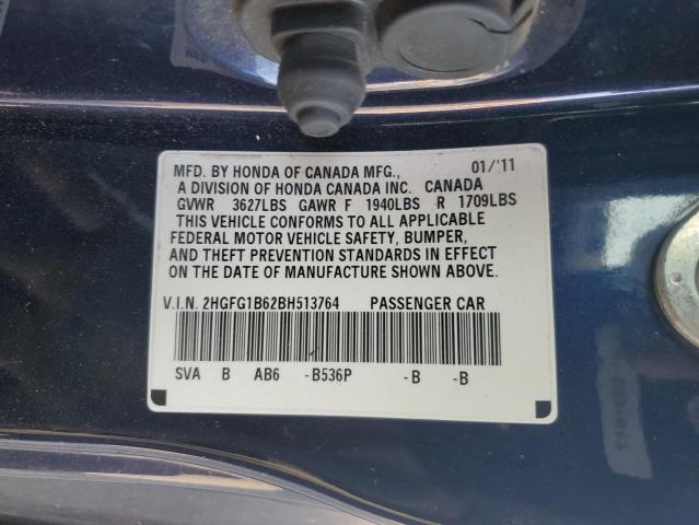 2HGFG1B62BH513764 - 2011 HONDA CIVIC LX BLUE photo 13