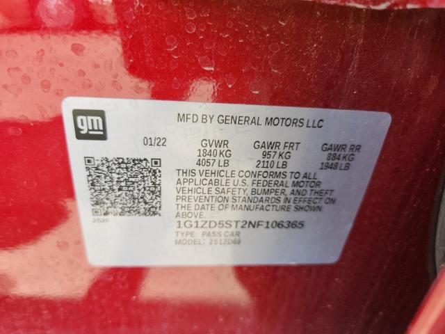 1G1ZD5ST2NF106365 - 2022 CHEVROLET MALIBU LT BURGUNDY photo 12