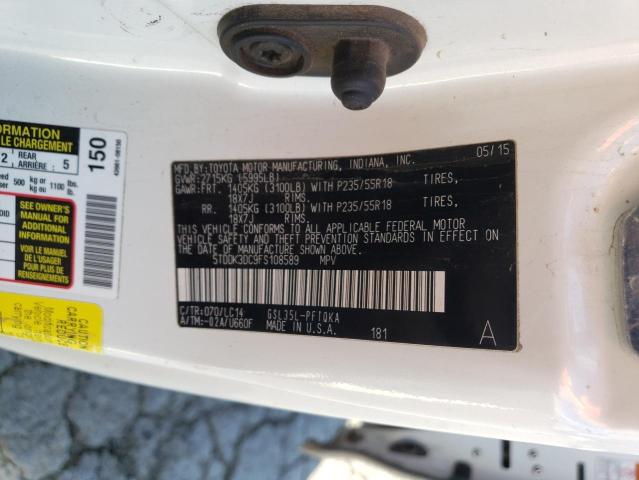 5TDDK3DC9FS108589 - 2015 TOYOTA SIENNA XLE თეთრი ფოტო 13