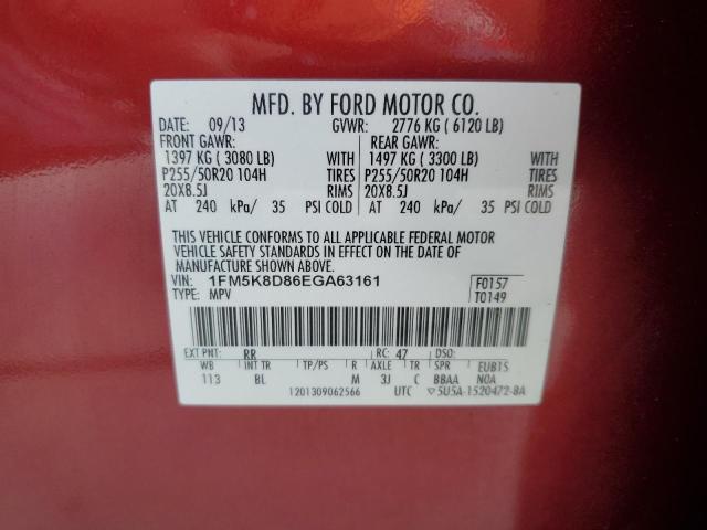 1FM5K8D86EGA63161 - 2014 FORD EXPLORER XLT MAROON photo 13