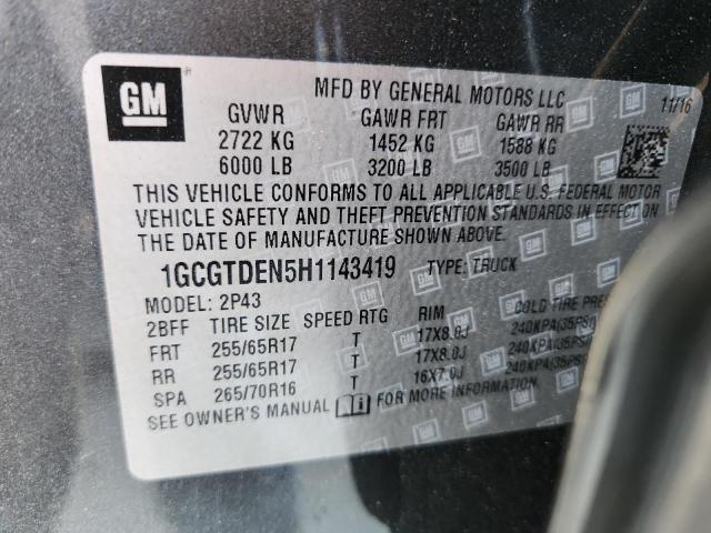 1GCGTDEN5H1143419 - 2017 CHEVROLET COLORADO Z71 GRAY photo 12