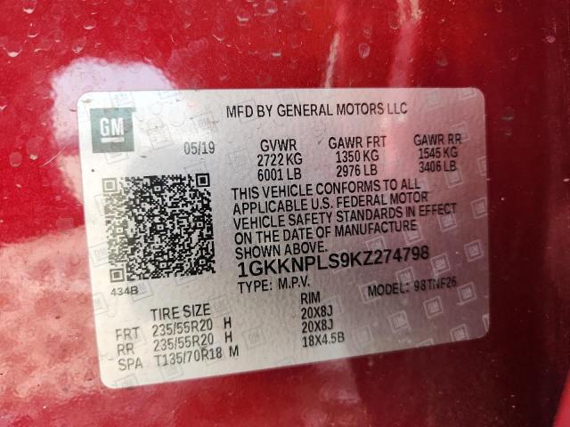 1GKKNPLS9KZ274798 - 2019 GMC ACADIA DENALI RED photo 12