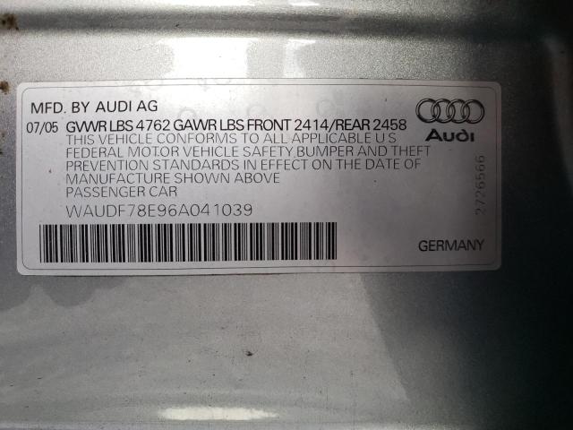 WAUDF78E96A041039 - 2006 AUDI A4 2.0T QUATTRO SILVER photo 12