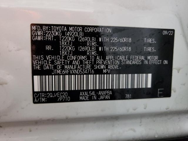 JTME6RFVXND534716 - 2022 TOYOTA RAV4 XSE WHITE photo 14