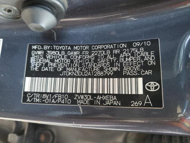 JTDKN3DU2A1288799 - 2010 TOYOTA PRIUS GRAY photo 12