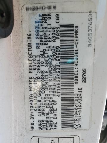 4T1BE32K53U169689 - 2003 TOYOTA CAMRY LE WHITE photo 12