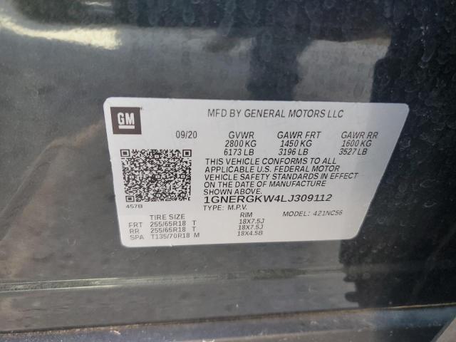 1GNERGKW4LJ309112 - 2020 CHEVROLET TRAVERSE LT BLACK photo 13