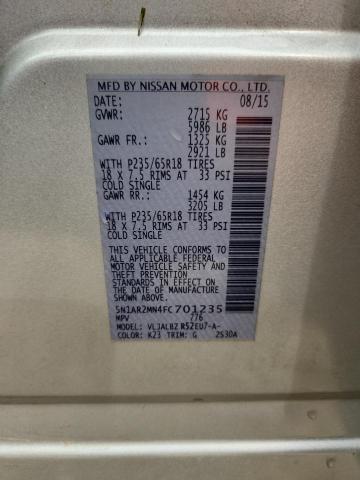 5N1AR2MN4FC701235 - 2015 NISSAN PATHFINDER S Արծաթագույն լուսանկար 13