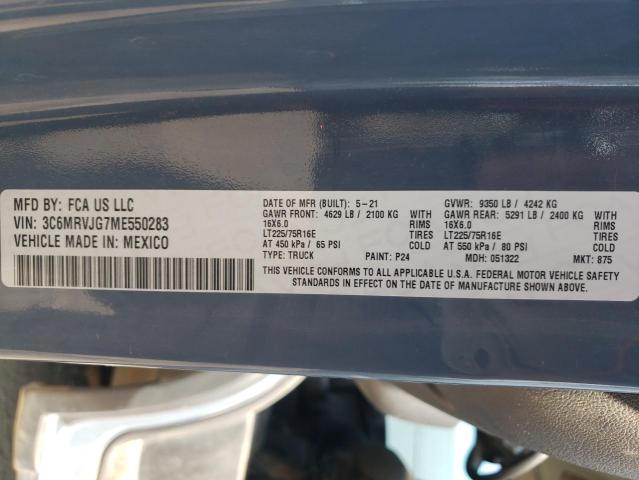 3C6MRVJG7ME550283 - 2021 RAM PROMASTER 3500 HIGH ლურჯი ფოტო 13