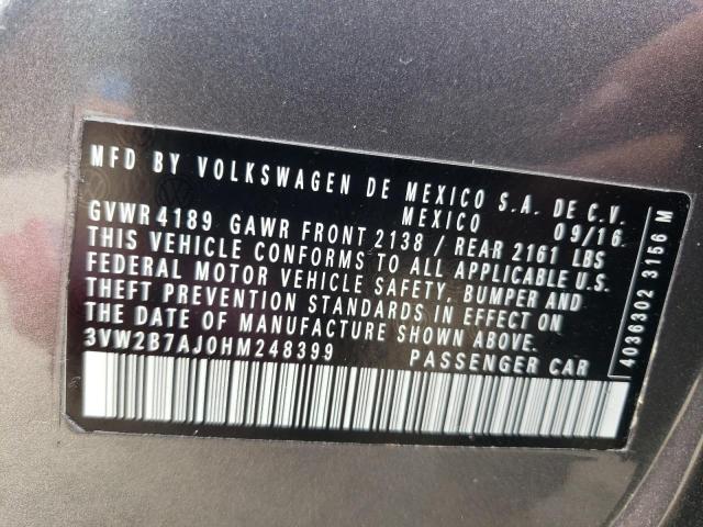 3VW2B7AJ0HM248399 - 2017 VOLKSWAGEN JETTA S GRAY photo 12