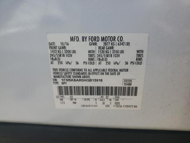 1FM5K8AR0HGB15918 - 2017 FORD EXPLORER POLICE INTERCEPTOR Blanco foto 13