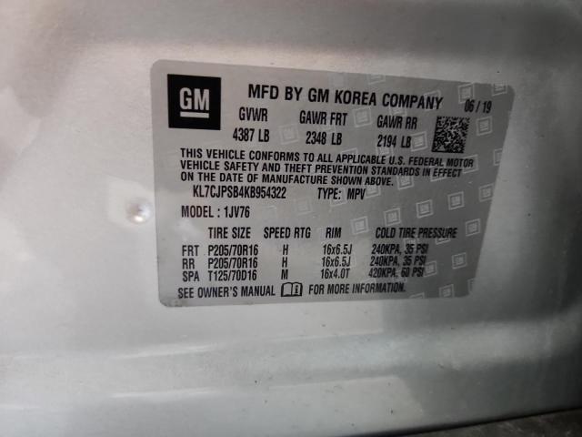 KL7CJPSB4KB954322 - 2019 CHEVROLET TRAX 1LT 银色 照片 13