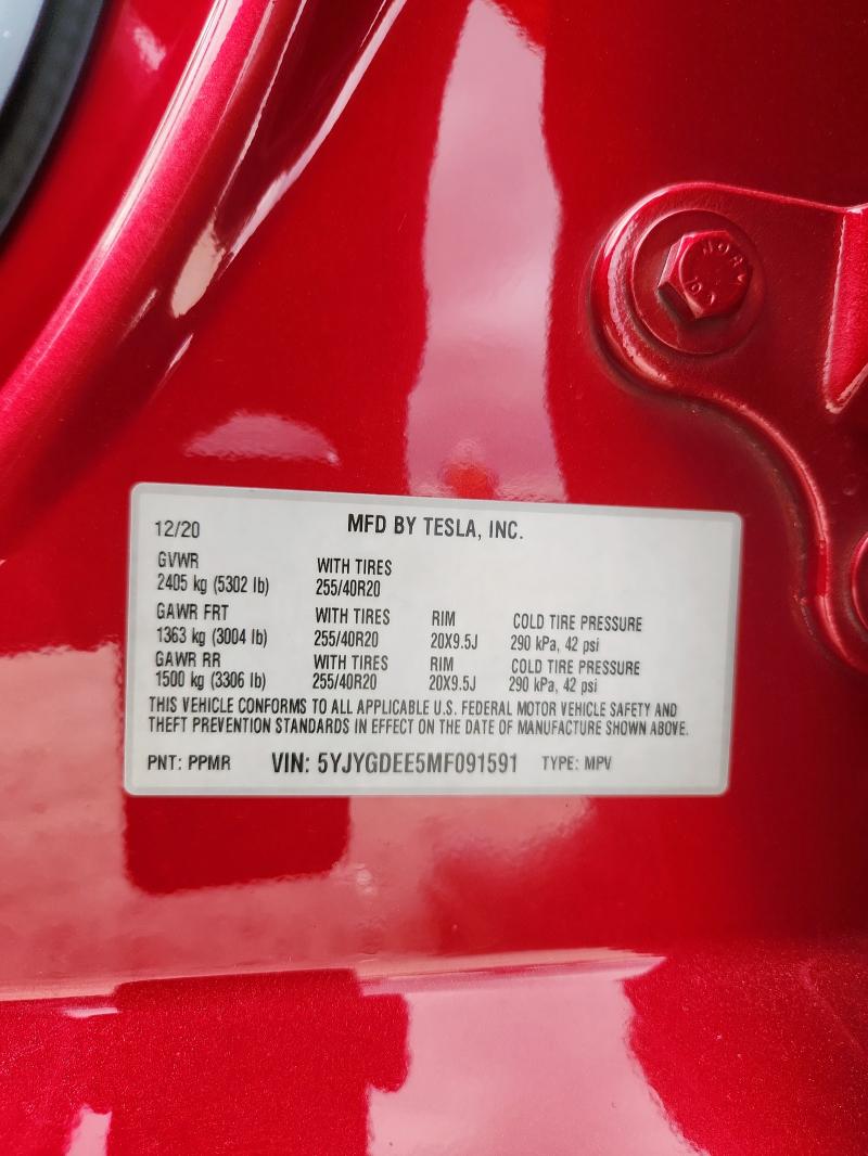 5YJYGDEE5MF091591 - 2021 TESLA MODEL Y Rot Foto 13