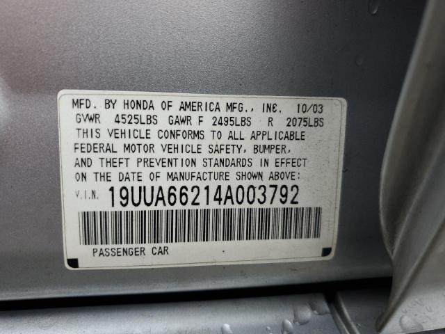 19UUA66214A003792 - 2004 ACURA TL SILVER photo 12