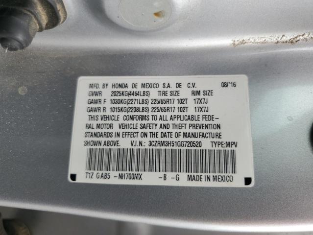 3CZRM3H51GG720520 - 2016 HONDA CR-V EX SILVER photo 12
