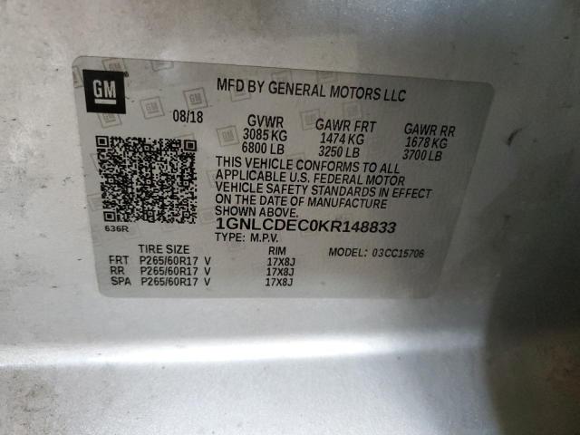 1GNLCDEC0KR148833 - 2019 CHEVROLET TAHOE POLICE Gümüş fotoğraf 12