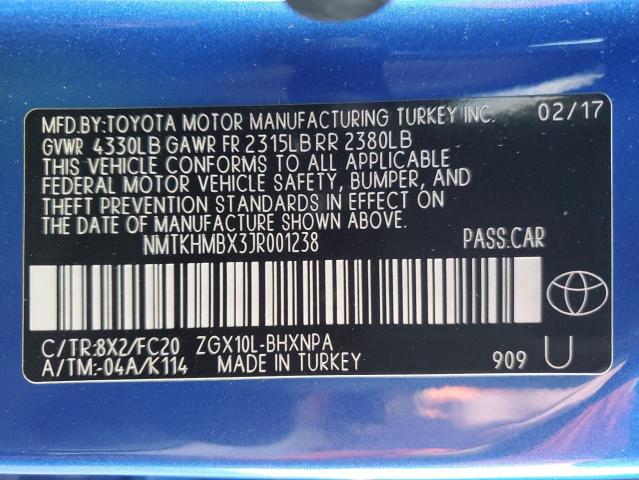 NMTKHMBX3JR001238 - 2018 TOYOTA C-HR XLE أزرق صورة 13