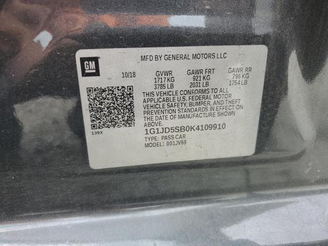 1G1JD5SB0K4109910 - 2019 CHEVROLET SONIC LT GRAY photo 12