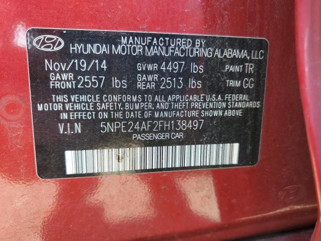 5NPE24AF2FH138497 - 2015 HYUNDAI SONATA SE RED photo 12