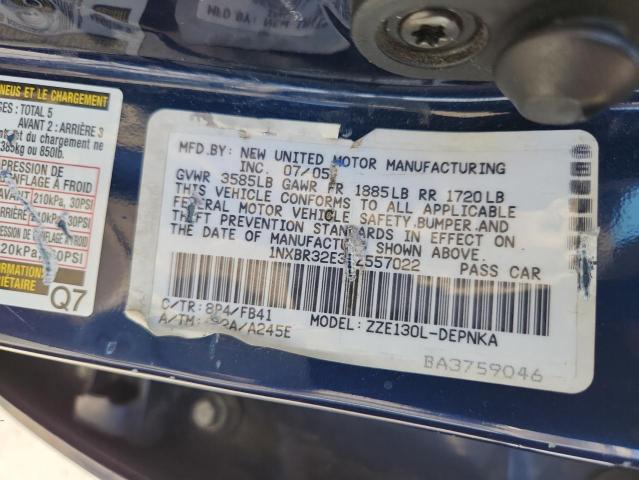 1NXBR32E35Z557022 - 2005 TOYOTA COROLLA CE BLUE photo 12