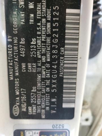 5XXGU4L38JG215125 - 2018 KIA OPTIMA EX WHITE photo 13