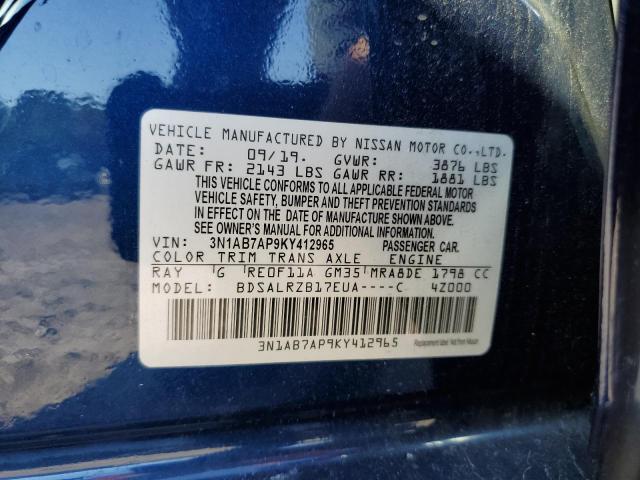 3N1AB7AP9KY412965 - 2019 NISSAN SENTRA S BLUE photo 13