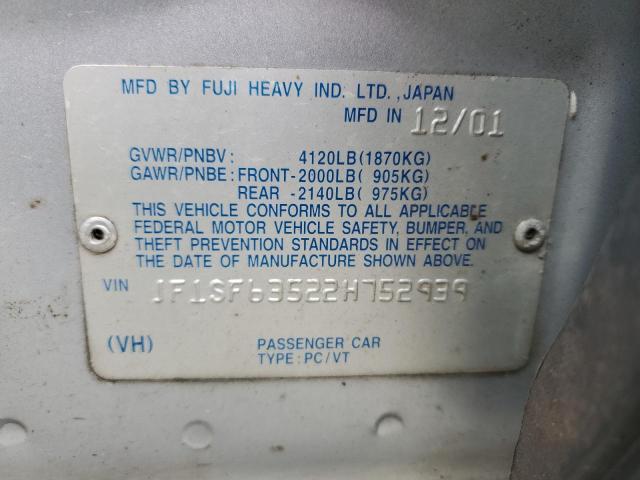 JF1SF63522H752939 - 2002 SUBARU FORESTER L SILVER photo 13